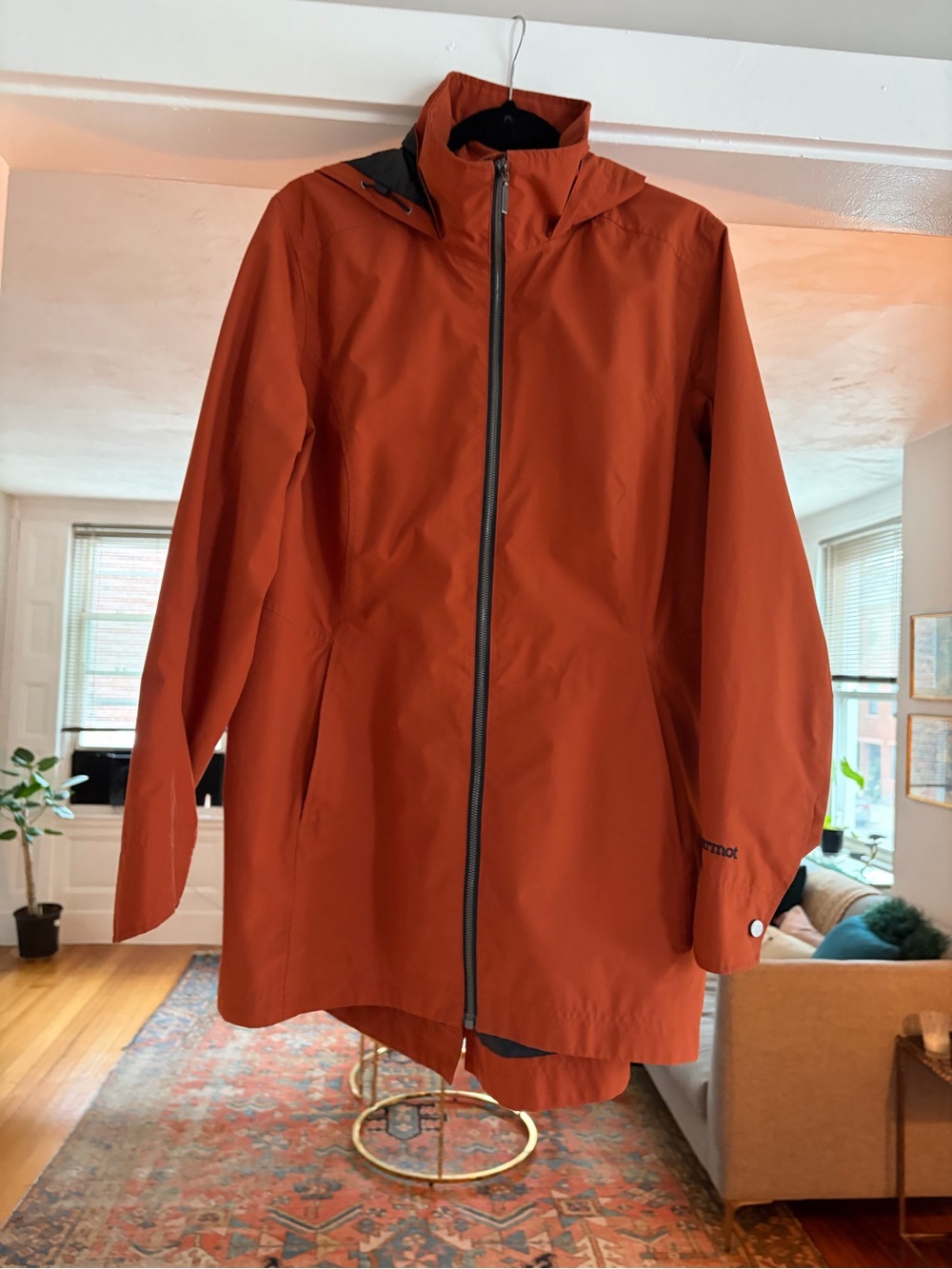 Marmot Women's Rust Orange Hooded Lea Rain Jacket